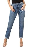 Womens Ex M&S High Waisted Straight Leg Jeans Ladies Turn Up Stretch Pants (Blue, 10)