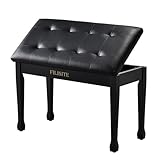 FILISITE Duet Piano Bench with Storage, Wooden Piano Stool with Waterproof Padded Cushion, Bench Seat for Vanity, Living Room, Bedroom (Black)