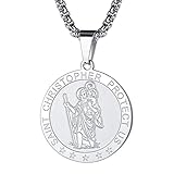 FaithHeart St Christopher Necklace for Men Protective Jewellery Childrens Saint Christopher Pendant with Sturdy Chain Stainless Steel Catholic Necklaces Womens Gifts for Birthday