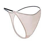 Womens Silk Spandex G-String Thong Panty, Sexy T-Back Underwear with Soft Satin (Medium, Moon White)