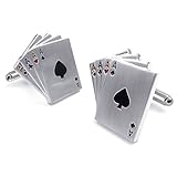 Komonee Cufflinks Poker Casino Playing Cards Gambling Suit of Aces Design Rhodium Plated Steel for Weddings Celebrations Smart Casual Shirts