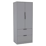 URBNLIVING 2 Door 2 Drawer Minimalist Bedroom Grey Wardrobe Storage & Hanging Rail Modern Furniture with Clothes Shelf for Home Organiser Unit 179cm H x 74cm W x 50cm D