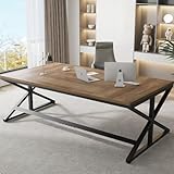 IBF Long Industrial Computer Table, Large Modern Wood Home Office Desk, Light Oak Pc Study Gaming Work Writing Table for 2 Person, Farmhouse Double Workstation Desk with Storage in Bedroom 180CM