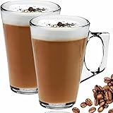 NAEEM SONS Cafe Latte Glasses 240ml Capacity Coffee Cup with Handles for Serious Lovers Stylish Clear Tall Mugs Ideal Milk Juice Ice Cream Espresso Cappuccino Hot Chocolate Or Drinks (Set of 2)
