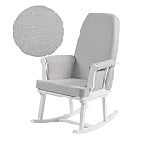 KUB Haldon Compact Armchair & Nursing Rocking Chair Award-Winning Space-Saving Design Perfect for Small Nurseries Soft Linen-Effect Fabric & Storage Pockets Safety Certified (White & Grey Chevron)