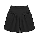 QIGEN LTD Women Summer Baggy Casual Shorts Elastic Waist Wide Leg Skirts Shorts with Pockets (UK, Numeric, 14, Regular, Regular, Black)