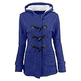 ANHATUIV Winter Coats for Women UK Fleece Lined Warm Hooded Trench Coat with Fur Hood Horn Toggles Ladies Duffle Vintage Parka Outerwear Loose Fit Overcoat Lightweight Windbreaker Jackets Lined