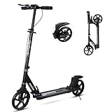Nattork Scooter for Adults and Teens- Adjustable Height Folding Kick Scooter Large Sturdy Wheels for a Smooth Ride, Lightweight, Commuter Adult Scooters with Hand Brake,Shock Absorption-Black