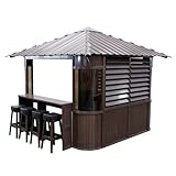 CANADIAN SPA CO. Fraser freestanding hot tub gazebo in brown, hot tub shelter with bar, louvre windows and skylight
