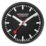 Mondaine - Wall Clock A990.CLOCK.64SBB 25cm - Official Swiss Railways Clock Red Second Hand Black Aluminium Casing - Dust Resistant Wall Clocks