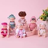 SQAQS 6 Pcs Mini Reborn Dolls, Mini Silicone Baby Doll Tiny with Animal Clothes, Lifelike Tiny Sleeping Rebirth Dolls 4.3 Inch, Realistic Newborn Baby Doll for Girls Boys Kids Gift (At home)