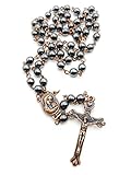 Nazareth Store unisex-adult Hematite Rosary Black Stone Beads Necklace with Jerusalem Holy Soil & Cross Antique Religious Rosaries Beads Collection, 18", Stone, No Gemstone