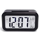 DTL Digital Alarm Clock LED Display with Temperature Big LCD Digit Display Larger LCD Backlit Display Snooze Smart Brightness Sensor for Bedroom Home Office and Travel
