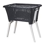 Spetebo Laundry Basket with Folding Feet 60 x 40 cm - Black - Stand Laundry Box with Legs Folded Out at the Touch of a Button - Laundry Collector Box Basket Standing and Recyclable
