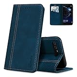 AKABEILA Case for Huawei P10 Plus Premium Leather Flip Wallet Case with Magnetic Closure Kickstand Card Slots Folio Phone Cover Protective Screen Protector Holster Shell Shockproof Blue