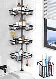 Kegii Corner Shower Caddy Telescopic Bathroom Organiser with Toothbrush Holder, No Drilling Bathtub Shelf for Inside Shower, Rustproof Bathroom Tub Organiser, Fits 63.5cm - 290cm Height