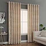 PRIME LINENS Curtain for Living Room Ring Top Jacquard Fully Lined Modern Panels Eyelet Curtain for Bedroom Window with 2 Free Tie Backs (Beige, W 66" x L 54")