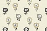 Cotton Canvas Fabric - Beige Brown Cream & Grey Flowers on Cream Background - Craft Material Metre Fryetts Elsa