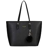 URAQT Women Handbag Tote Bag, 15.6 Inch PU Leather Shoulder Bag Laptop Bags with Adjustable Handle, Lightweight Stylish Designer Large Black Handbags for School Work Travel