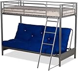 Futon Bunk Bed in Silver Finish, FRAME ONLY, Kids Bunk Bed, Guest Bed, Turns into Sofa (Frame Only),Safety Guardrails and Under-Bed Storage, Space-Saving High Beds Twin Sleeper Beds