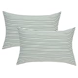 JELLYMONI 100% Natural Cotton Striped Standard Pillowcases Set, 2 Pack White and Green Stripes Pattern Printed Pillow Covers with Envelope Closure(Pillows are not Included)