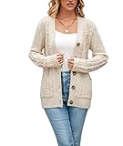 Womens Cardigan Sweaters Cable Knit Sweater 2025 Fall Winter Chunky Open Front Button Down Coats with Pockets, Apricot, UK 16-18