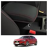 CDEFG Seat Leon MK3 2013-2019 Armrest Cover Centre Console Box Lid Leather Anti-scratch Comfortable Microfiber Car Protector Interior Accessories (Red Line)