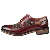 Men's Shoes Floral Print Leather Oxford Brogue Lace Up Formal Dress Shoe - Burgundy 9
