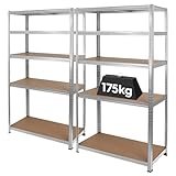 Harbour Housewares 5-Tier Steel Garage Shelving Units Set - Galvanised - 2pc Heavy Duty Free Standing Industrial Shed Storage Racking Shelves | Boltless Assembly | 875kg Capacity | 90 x 40 x 180cm