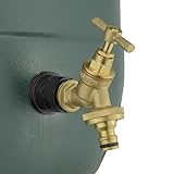 Waterbutt/rain Barrel/Storage Tank Connector/Adaptor+Solid Brass bib tap with Click-Lock Hose Connection+Free Thread Seal Tape, (Requires a 26mm Hole)