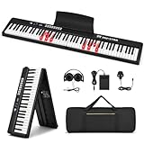 MUSTAR 88 Key Piano Keyboard with Lighted Up Keys, Foldable Electric Piano Keyboard Semi-Weighted, Portable Digital Piano for Beginners, Bluetooth, USB MIDI, Headphones, Case, Sustain Pedal (Black)