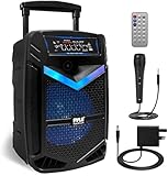 Pyle Pa System, 1200W Rechargeable Indoor/ Outdoor Bluetooth Speaker, Portable Party Speaker with 15”/38 Cm Subwoofer 1”/2.5 Cm Tweeter, Microphone and Speaker, LED Lights, Recording, USB/SD