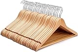 KEPLIN Strong Natural Wood Wooden Coat Hangers with 360 Degree Rotatory Hook & Round Trouser Bar & Shoulder Notches - Durable Wardrobe Space Saver - Suitable for Coat, Jacket, Suit, Jumper (20Pack)