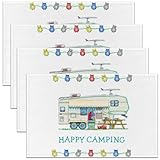 Boys Happy Camping Table Mats Placemat Cartoon Camper Decor Placemats Set of 4 for Kids Girls Children Toddler Colorful Cute Owl Birds Decor Blue Rv Decor Table Place Mats 45X30cm