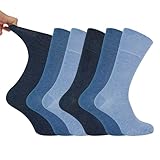IOMI Footnurse - Mens 6 pack loose non elastic diabetic socks with hand linked toe seams in 5 colours (Blue)(Size: 6-11 UK)