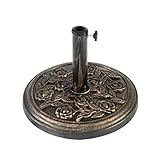 Straame 9KG Cast Iron Effect Garden Parasol Base - With Floral Rose Design – For Outdoor Furniture Umbrella, Canopy, Gazebo, Awning - Easy to Assemble, Heavy Duty Weather Resistant