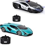 CMJ RC Cars Twin Pack: Officially Licensed Lamborghini Sian + Lambo Police RC Car Pack: Perfect for Racing Fans