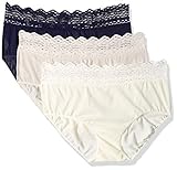 Olga Women's Secret Hugs 3 Pack Hipster Panty, Evening Blue/Butterscotch/Antique Ivory, Medium