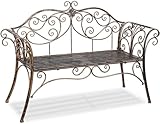 HLC Metal Antique Garden Benches Clearance Outdoor wrought iron Bench 2 Seat with Decorative Cast Iron Backrest Iron Cast Aluminium Bench for Garden,Patio, Porch and Yard Max 250kg (Brown)
