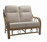 Desser Madrid 2 Seater Sofa in Jasper Fabric – Luxury Real Cane Rattan Indoor Conservatory Furniture with UK Manufactured Cushions – Settee Dimensions: H105cm x W128cm x D88cm