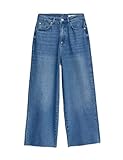 EX M&S Wide Jean HIGH Waisted Lyocell Blend RAW Hem Jean Ladies Denim Pant 572 (UK, Numeric, 8, Regular, Regular, Dark Blue)