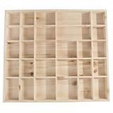 WooDeeDoo Wooden Trinket Display Shelf with 28 Compartments – Wall Mounted Shadow Box for Collectables or Crafts – Unfinished Pine Storage Cabinet with Natural Back – 45 x 40 x 3.5 cm
