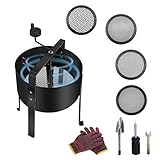 Tasofac Rotary Soil Sifter Compost Sieve, 30cm Steel Garden Riddle with 4 Mesh Sizes (3/6/8/10mm), Rotating Soil & Sand Sieve for Compost, Includes Gloves & Scoop