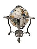 Unique Art 10-Inch by 6-Inch Pure Pearl Swirl Ocean Table Top Gemstone World Globe with Silver Tripod