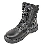 POWCOG Mens Delta Side Zip & Lace Up Army Tactical Combat Boots, Steel Toe, Oil & Slip Resistant For Work, Security, Cadet, Police, Military, Hiking