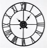 Shoze Vintage Large Black Wall Clock - 60CM Round Silent Skeleton Roman Numerals Battery Hanging Clock for Living Room, Bedroom, Kitchen, Hotel, Office