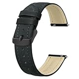 BISONSTRAP Extra Long Watch Bands 20mm, Leather Watch Straps for Men, XL Replacement Strap for Large Wrists, Black (Black Buckle)