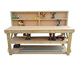 Wooden MDF Workbench With Back and Double Shelf - Work Table Handmade Strong Heavy Duty - Made From Construction Grade Timber (5ft)