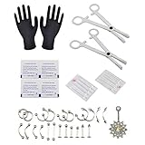 Fingertoys 41 PCS Piercing Jewelry Kits, Professional Piercing Needles Surgical Steel 14G 16G Belly Ring Tongue Nipple Nose Ear Tragus Lip Piercing Tool and Piercing Body Jewelry Supplies