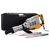 JCB 1700W Demolition Hammer Breaker in Case, Anti-Vibration & Multi-Position Side Handle, 1900bpm, 30mm Hex Chuck, Powerful 75j of Impact Force, 3 Year Warranty